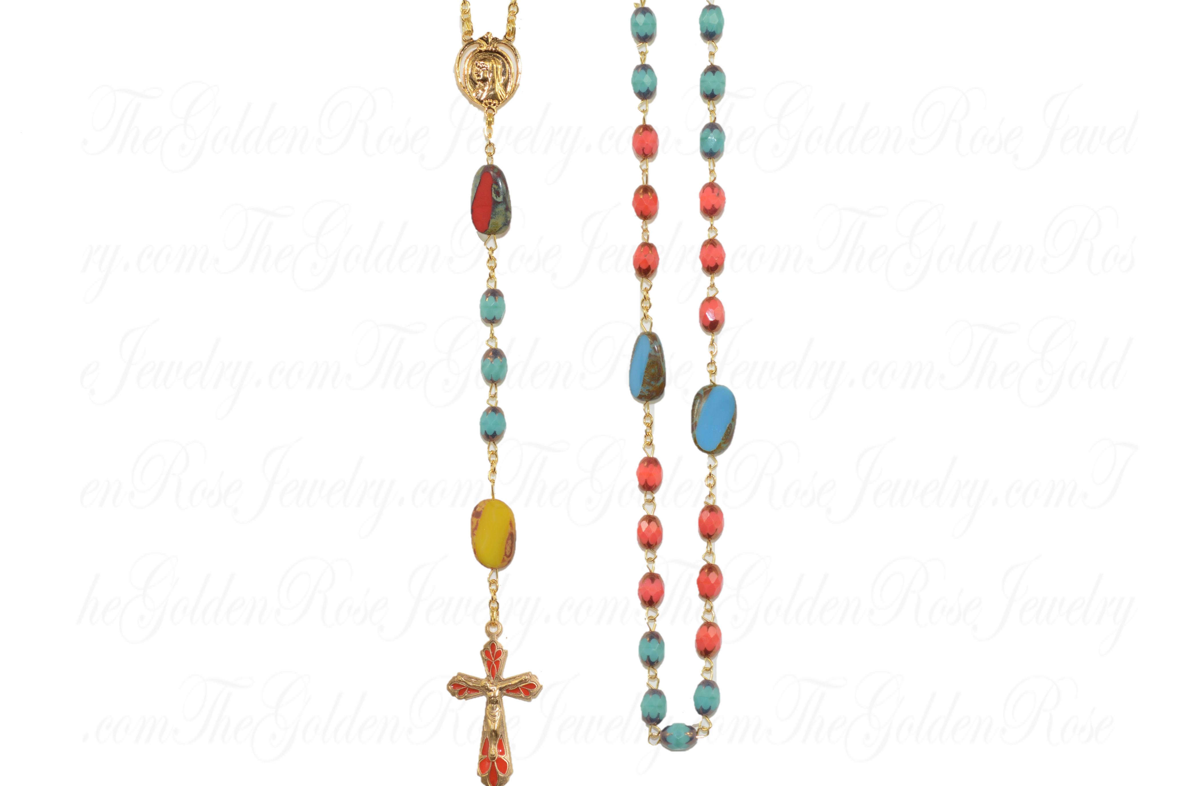 Chapelet Dor Verre Multicolore