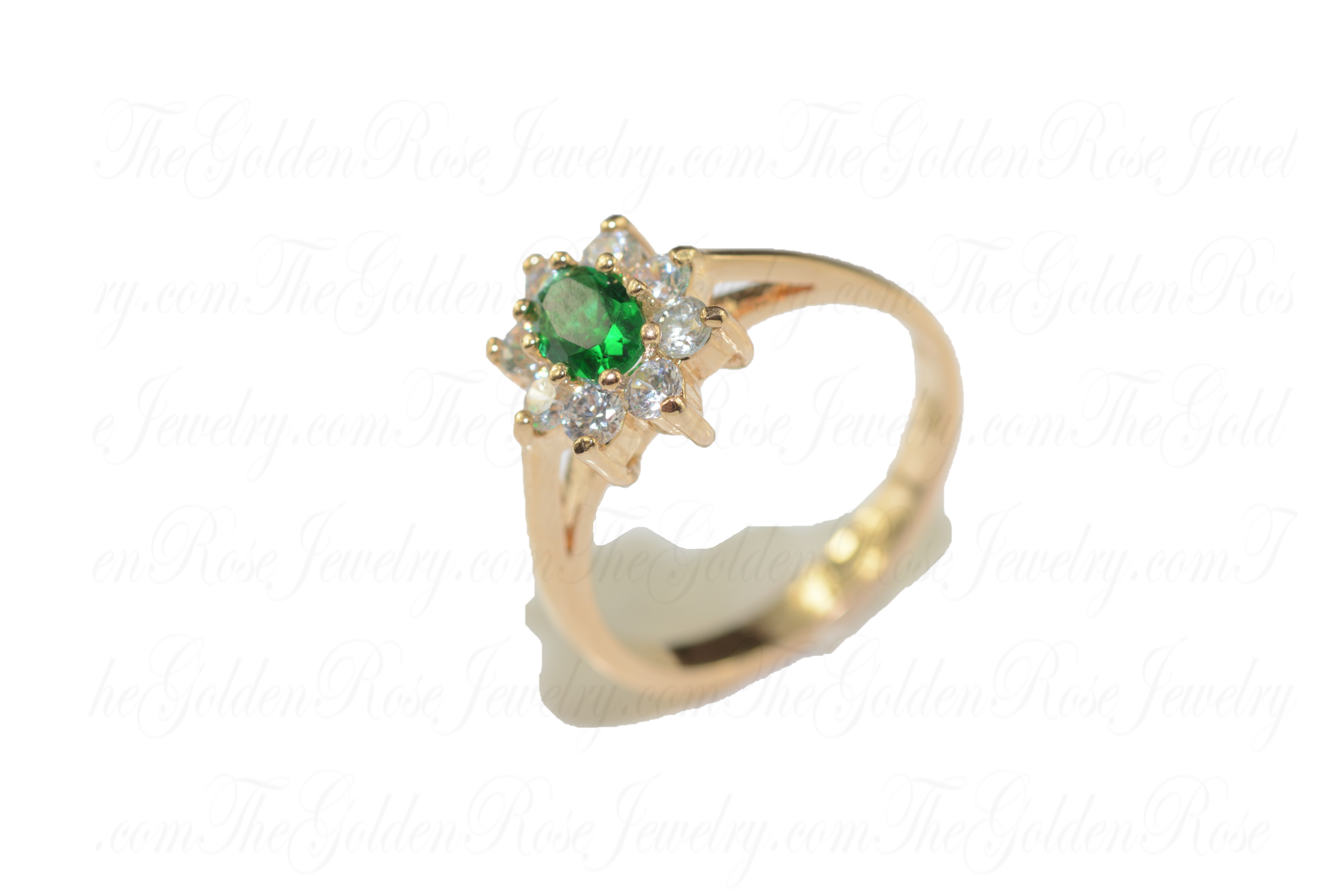 Bague Fleur Zirconium Blanc et Vert