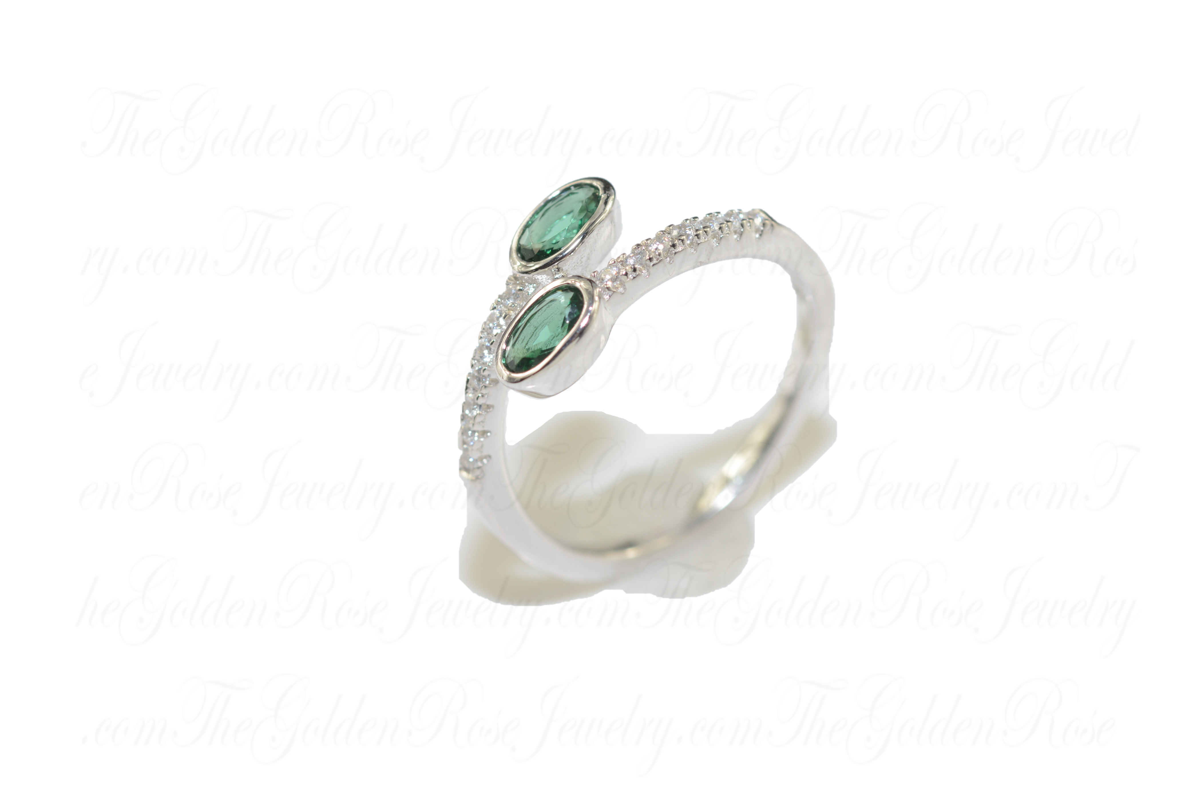 Bague Croisée Zirconium Vert et Blanc